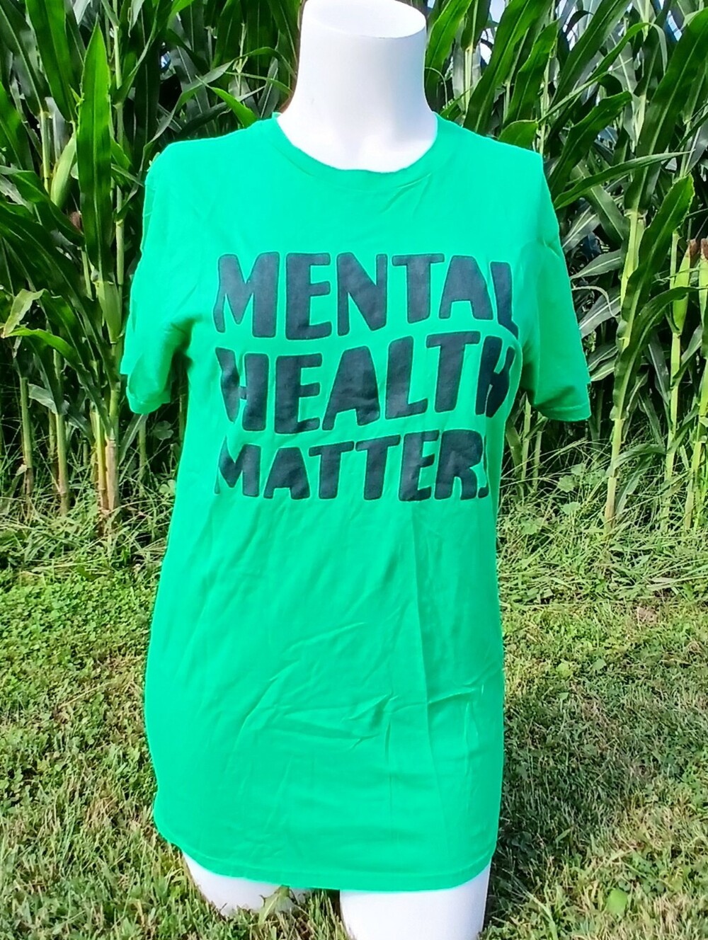 Mental Health Matters Green and Black Graphic Tee Shirt T-shirt Top size L Large